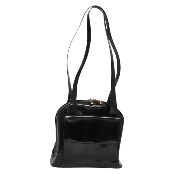 GUCCI Bamboo Shoulder Bag Enamel Black Gold - Picture 2 of 12